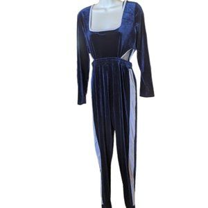 --- Blue and White Stretch Velour Jumpsuit Fist Size Small